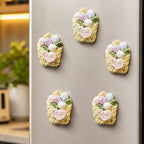 Aimant pour réfrigérateur bouquet au crochet fait main, fleur en coton crème neutre, accessoire de cuisine