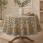 Nappe ronde en coton imprimé orange brûlé - motif floral