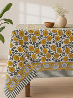 Nappe ronde en coton imprimé orange brûlé - motif floral