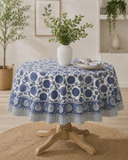 Nappe ronde en coton imprimé orange brûlé - motif floral