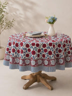 Nappe ronde en coton imprimé orange brûlé - motif floral