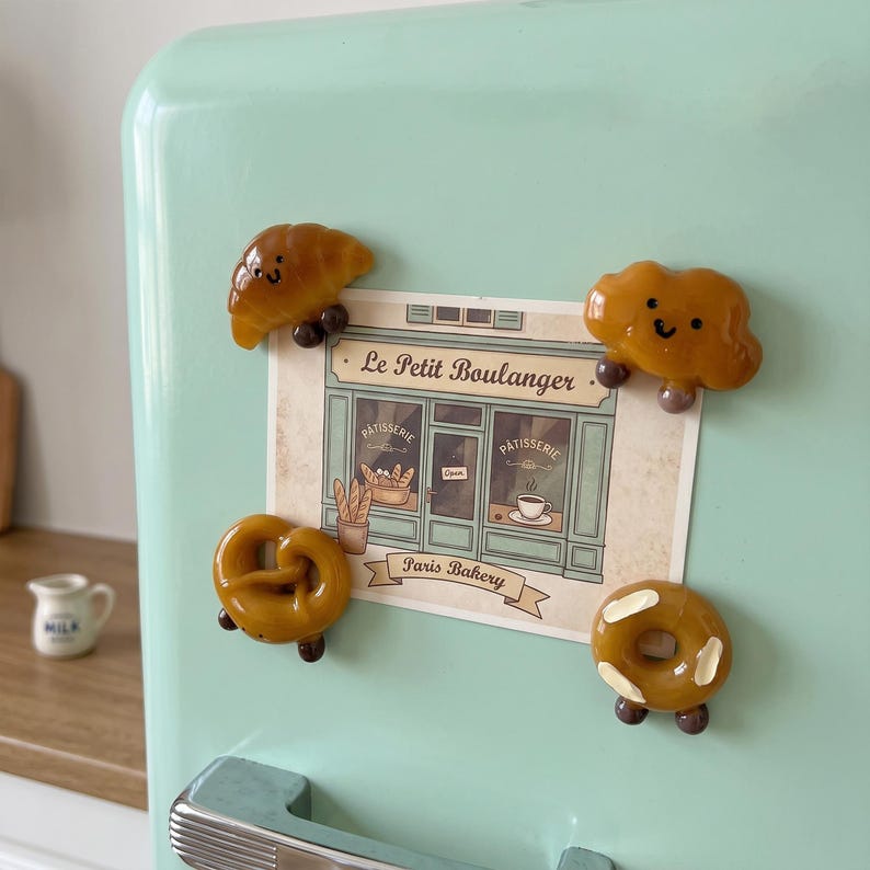 Lot de 4 aimants kawaii pour réfrigérateur pâtisserie décoratifs – Néodyme puissant pour cuisine bureau casier