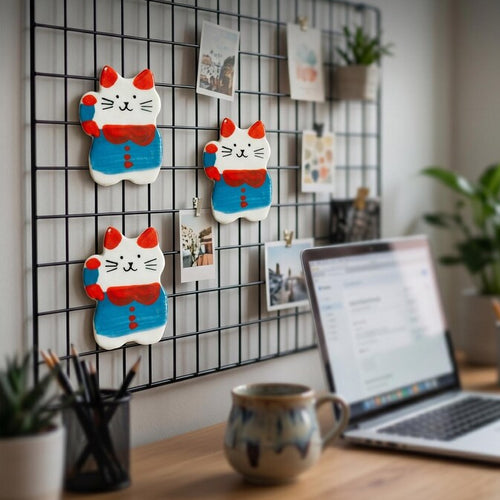 Aimant chat en céramique peint à la main | Décoration de réfrigérateur