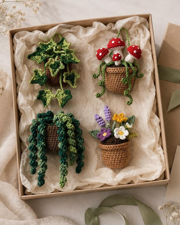 Aimant pour réfrigérateur plante au crochet, décoration de cuisine fleur de lierre champignon