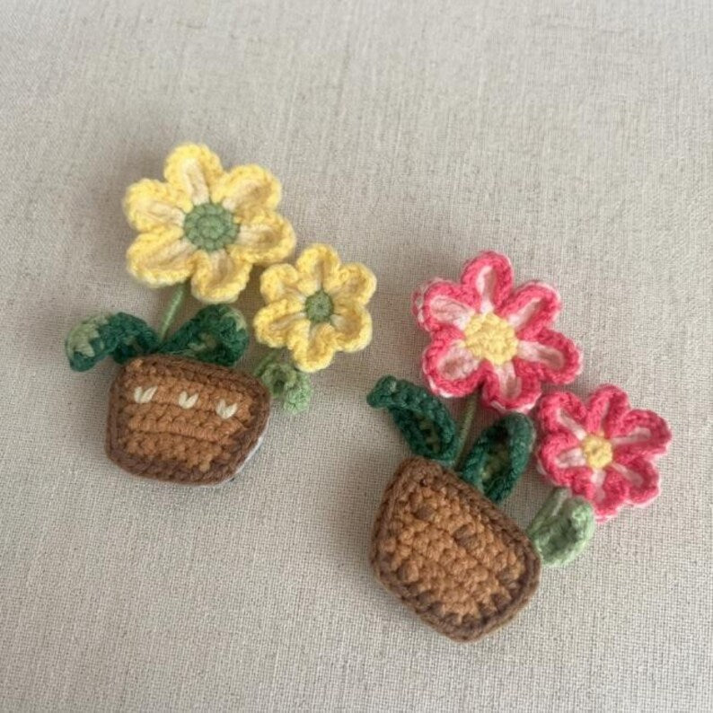 Fleurs en pot au crochet - Aimants de réfrigérateur décoratifs faits main, décoration de cuisine
