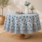 Nappe ronde en coton imprimé orange brûlé - motif floral