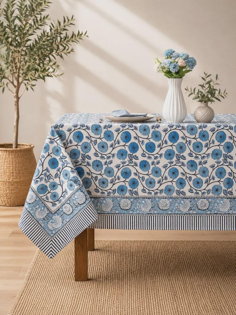 Nappe ronde en coton imprimé orange brûlé - motif floral