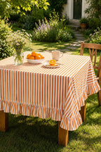Nappe rayée à volants beige crème, décoration de table rectangulaire